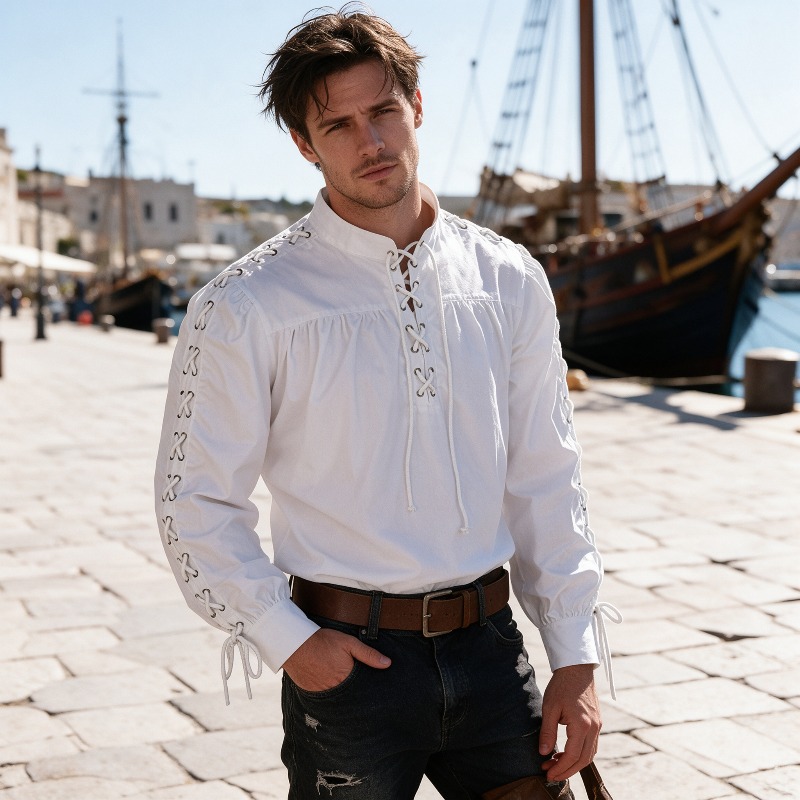 Men Medieval Pirate Lace Up Sh - đánh giá và giá Medieval Gothic Lace Up Pirate Shirt