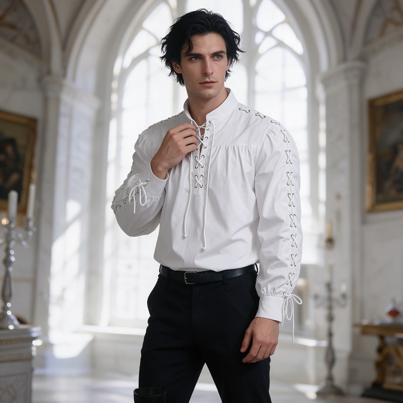Men Medieval Pirate Lace Up Sh - đánh giá và giá Medieval Gothic Lace Up Pirate Shirt