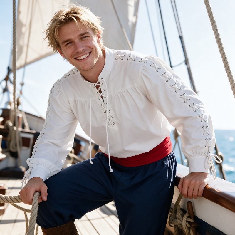 Men Medieval Pirate Lace Up Sh - đánh giá và giá Medieval Gothic Lace Up Pirate Shirt