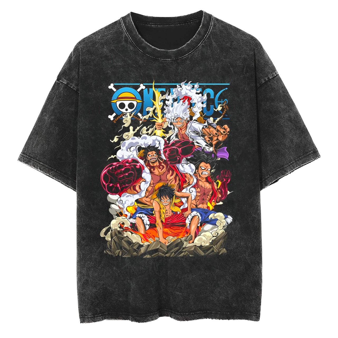 One Piece Luffy Gear 2 3 4 5 T - đánh giá và giá Acid Wash Vintage Graphic T Shirt