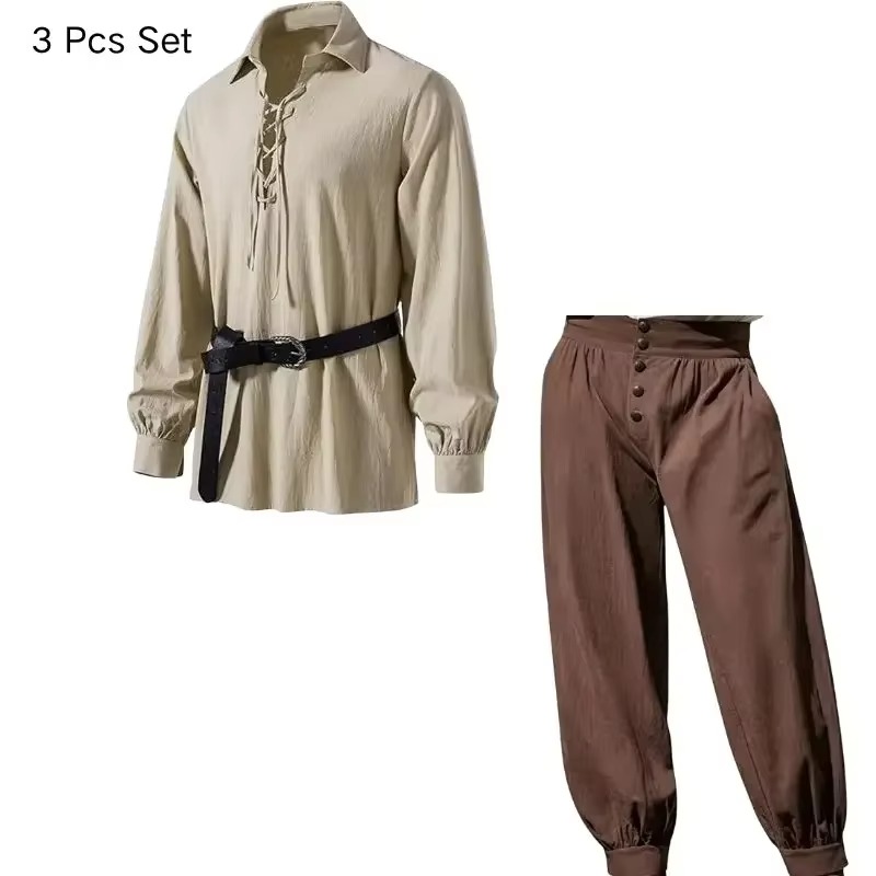 Men Medieval Viking Pirate 3 P - đánh giá và giá Medieval Gothic Lace Up Pirate Shirt