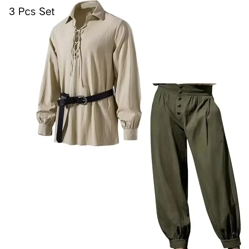 Men Medieval Viking Pirate 3 P - đánh giá và giá Medieval Gothic Lace Up Pirate Shirt