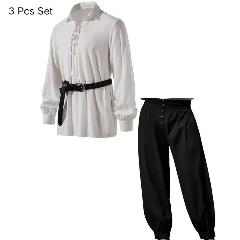 Men Medieval Viking Pirate 3 P - đánh giá và giá Medieval Gothic Lace Up Pirate Shirt